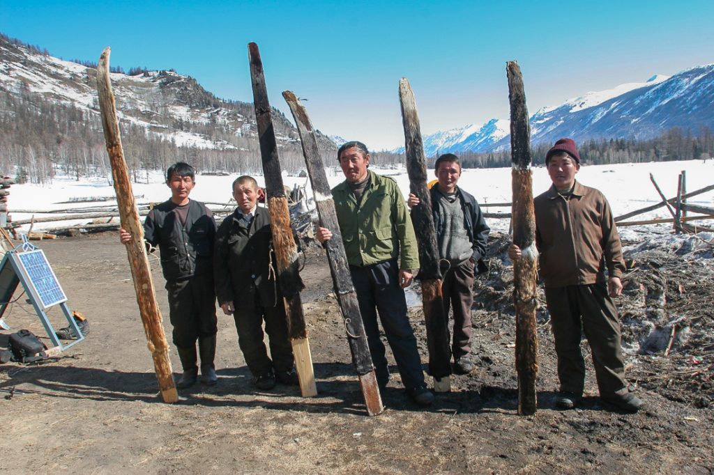 Altai Skiers with hunting skis - long, wide, and stiff. - photo Dave Waag